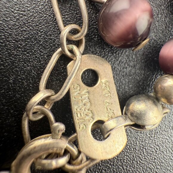 Vintage‎ Sterling Silver & Purple Beaded Necklace With Adjustable Clasp Chain - Picture 7 of 8